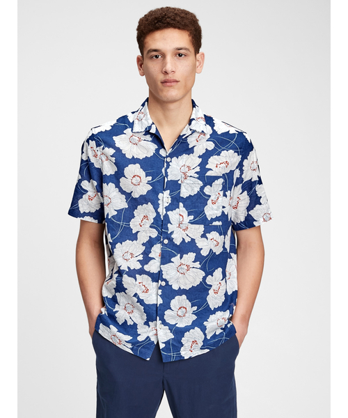 GAP（ギャップ）の「ボタンフロント  プリントシャツ（シャツ/ブラウス・メンズ・ネイビー/ブラック・S/M/XL/XS/L）」の2枚目の写真