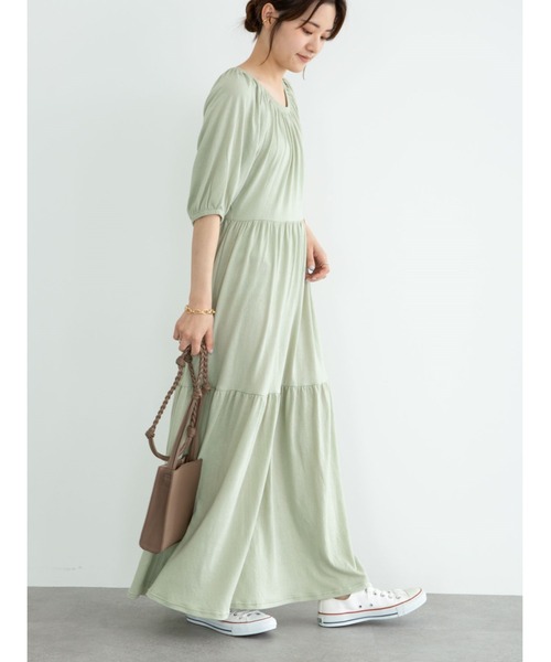 Green　Parks（グリーンパークス）の「・novem 9 ティアードワンピース＊（ワンピース・レディース・チャコールグレー/ブラック/ブラウン/グリーン・FREE）」の4枚目の写真