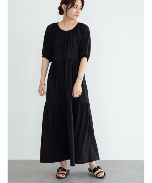 Green　Parks（グリーンパークス）の「・novem 9 ティアードワンピース＊（ワンピース・レディース・チャコールグレー/ブラック/ブラウン/グリーン・FREE）」の2枚目の写真