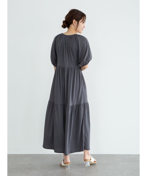 Green　Parks（グリーンパークス）の「・novem 9 ティアードワンピース＊（ワンピース・レディース・チャコールグレー/ブラック/ブラウン/グリーン・FREE）」の5枚目の写真