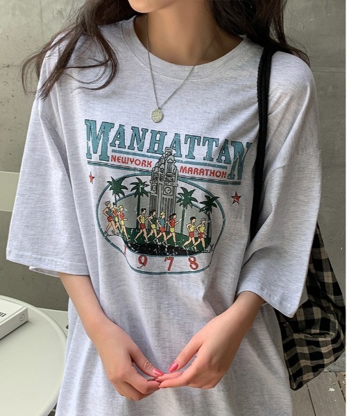 merongshop(メロンショップ)の「MERONGSHOP マンハッタンボックスピットシャツ(Tシャツ/カットソー・レディース・ダークグレー/霜降りグレー・FREE)」の2枚目の写真