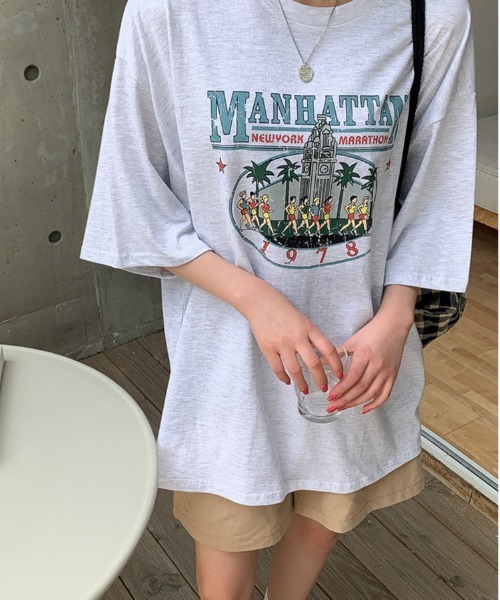 merongshop(メロンショップ)の「MERONGSHOP マンハッタンボックスピットシャツ(Tシャツ/カットソー・レディース・ダークグレー/霜降りグレー・FREE)」の3枚目の写真