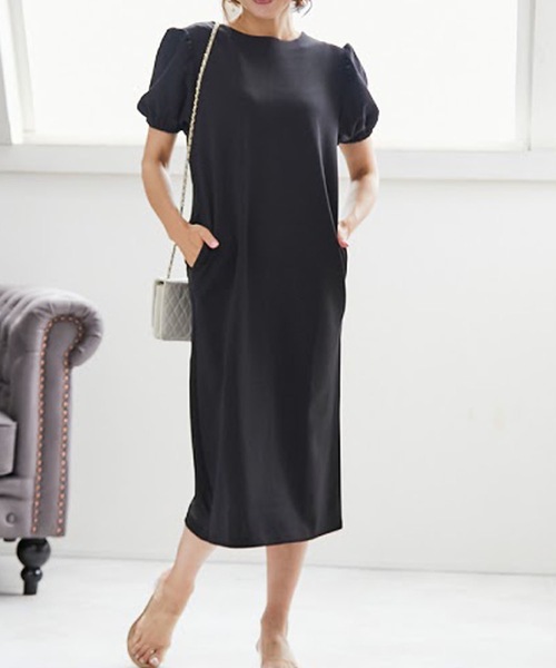 M y u（ミュー）の「バックパールパフスリーブワンピース（ワンピース・レディース・ブラック/ベージュ/オフホワイト/サックスブルー・FREE）」の14枚目の写真