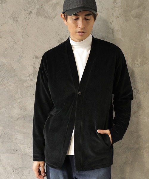 UNION STATION（ユニオンステーション）の「リップルベロアカットソー（カーディガン/ボレロ・メンズ・ブラック/グレー・LL/M/L）」の2枚目の写真