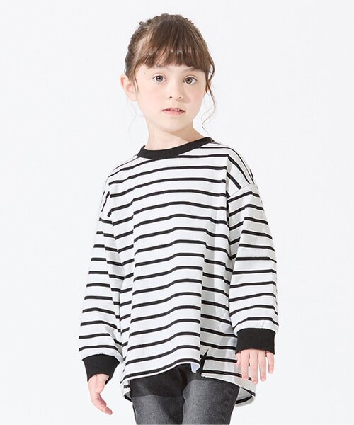 BREEZE（ブリーズ）の「ボーダーTシャツ（Tシャツ/カットソー・キッズ・レインボー/ベージュ/ネイビー/ブラック・110/130/140/150/100/120/90/80）」の2枚目の写真