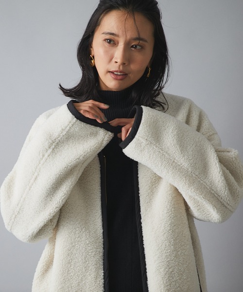 RIVE DROITE（リヴドロワ）の「お出かけが楽しくなるカジュアルコート　ライフエンジョイショッピングボアコート（ノーカラーコート・レディース・オフホワイト/モカ・FREE）」の15枚目の写真
