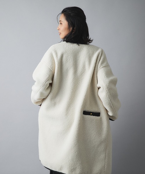 RIVE DROITE（リヴドロワ）の「お出かけが楽しくなるカジュアルコート　ライフエンジョイショッピングボアコート（ノーカラーコート・レディース・オフホワイト/モカ・FREE）」の11枚目の写真