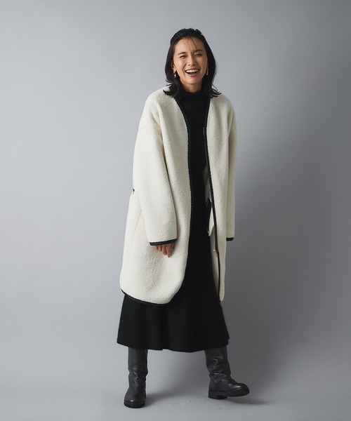 RIVE DROITE（リヴドロワ）の「お出かけが楽しくなるカジュアルコート　ライフエンジョイショッピングボアコート（ノーカラーコート・レディース・オフホワイト/モカ・FREE）」の10枚目の写真