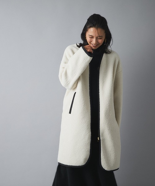 RIVE DROITE（リヴドロワ）の「お出かけが楽しくなるカジュアルコート　ライフエンジョイショッピングボアコート（ノーカラーコート・レディース・オフホワイト/モカ・FREE）」の14枚目の写真