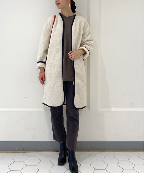 RIVE DROITE（リヴドロワ）の「お出かけが楽しくなるカジュアルコート　ライフエンジョイショッピングボアコート（ノーカラーコート・レディース・オフホワイト/モカ・FREE）」の18枚目の写真