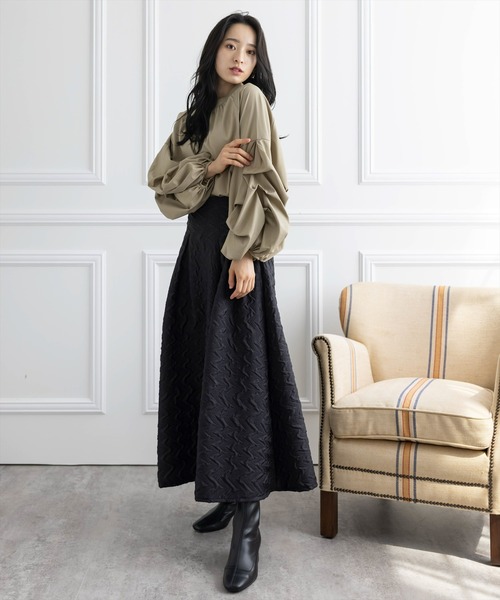 clear（クリア）の「バンドカラーボリュームスリーブブラウス（シャツ/ブラウス・レディース・ブラック/ベージュ/オフホワイト/グリーン/アイボリー・F）」の9枚目の写真