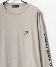 Pizza & Hamburger 別注 ビッグシルエット ワンポイント 刺繍 袖プリント ロングスリーブTシャツ