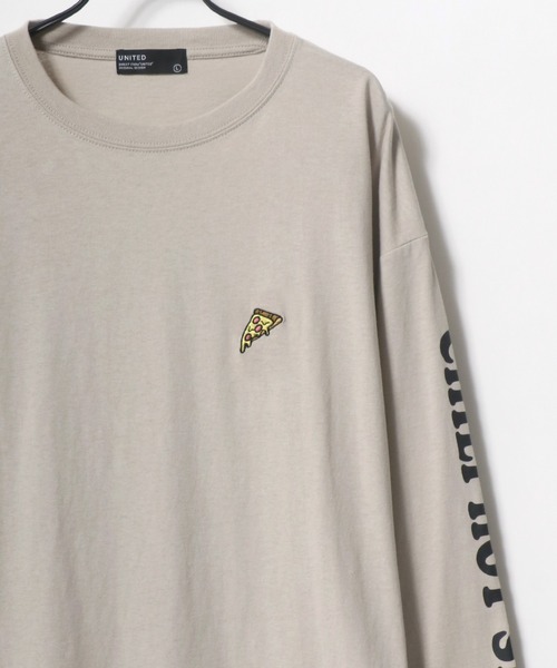 Lazar（ラザル）の「Pizza ＆ Hamburger 別注 ビッグシルエット ワンポイント 刺繍 袖プリント ロングスリーブTシャツ（Tシャツ/カットソー・メンズ・ホワイト/ブラック/ベージュ/ブルー/グリーン/ホワイト系その他/ブラック系その他/ブルーグリーン・LL/M/L）」の6枚目の写真