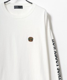 Pizza ＆ Hamburger 別注 ビッグシルエット ワンポイント 刺繍 袖プリント ロングスリーブTシャツ