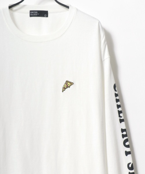 Lazar（ラザル）の「Pizza ＆ Hamburger 別注 ビッグシルエット ワンポイント 刺繍 袖プリント ロングスリーブTシャツ（Tシャツ/カットソー・メンズ・ホワイト/ブラック/ベージュ/ブルー/グリーン/ホワイト系その他/ブラック系その他/ブルーグリーン・LL/M/L）」の3枚目の写真