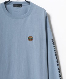 Pizza ＆ Hamburger 別注 ビッグシルエット ワンポイント 刺繍 袖プリント ロングスリーブTシャツ