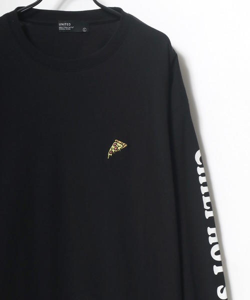 Lazar（ラザル）の「Pizza ＆ Hamburger 別注 ビッグシルエット ワンポイント 刺繍 袖プリント ロングスリーブTシャツ（Tシャツ/カットソー・メンズ・ホワイト/ブラック/ベージュ/ブルー/グリーン/ホワイト系その他/ブラック系その他/ブルーグリーン・LL/M/L）」の5枚目の写真