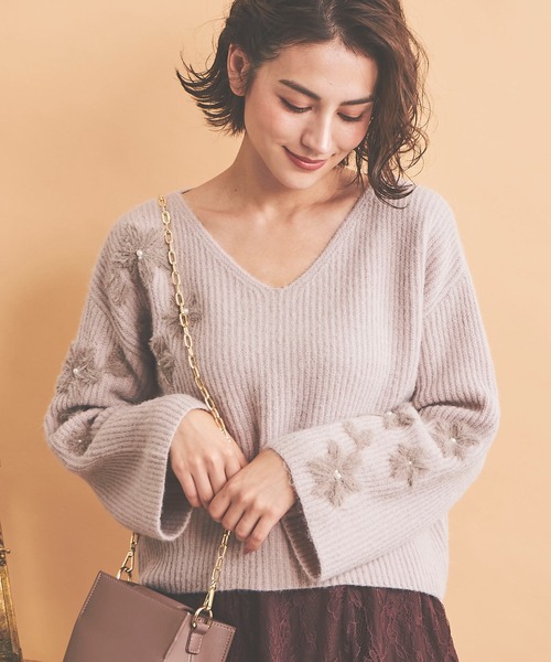 NOELA（ノエラ）の「フラッフィーフラワーニット（ニット/セーター・レディース・オフホワイト/グレー/ピンク・フリー）」の3枚目の写真