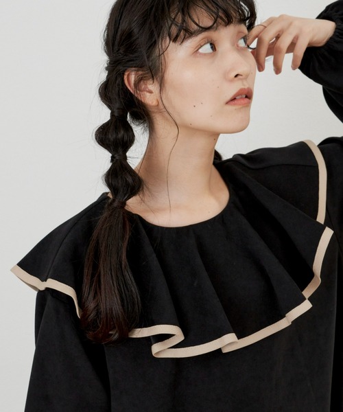 MERLOT(メルロー)の「ビッグピエロ襟ワンピース(ワンピース・レディース・ブラック/カーキ・FREE)」の10枚目の写真