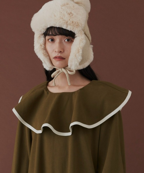 MERLOT(メルロー)の「ビッグピエロ襟ワンピース(ワンピース・レディース・ブラック/カーキ・FREE)」の17枚目の写真