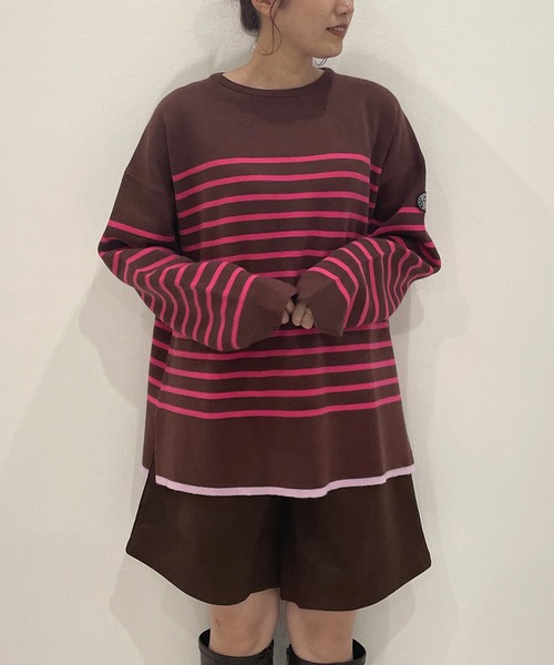 AS KNOW AS PINKY（アズノゥアズピンキー）の「裾ちょびイロ ボーダープルオーバー（ニット/セーター・レディース・ホワイト×ネイビー/ネイビー×ホワイト/ブラウン系・FREE）」の3枚目の写真