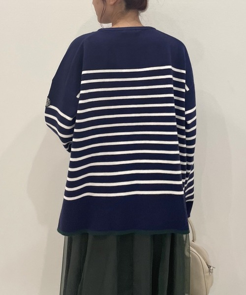 AS KNOW AS PINKY（アズノゥアズピンキー）の「裾ちょびイロ ボーダープルオーバー（ニット/セーター・レディース・ホワイト×ネイビー/ネイビー×ホワイト/ブラウン系・FREE）」の11枚目の写真