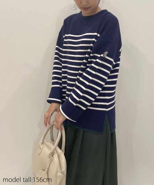 AS KNOW AS PINKY（アズノゥアズピンキー）の「裾ちょびイロ ボーダープルオーバー（ニット/セーター・レディース・ホワイト×ネイビー/ネイビー×ホワイト/ブラウン系・FREE）」の12枚目の写真