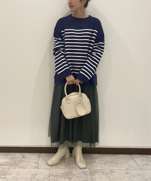 AS KNOW AS PINKY（アズノゥアズピンキー）の「裾ちょびイロ ボーダープルオーバー（ニット/セーター・レディース・ホワイト×ネイビー/ネイビー×ホワイト/ブラウン系・FREE）」の13枚目の写真