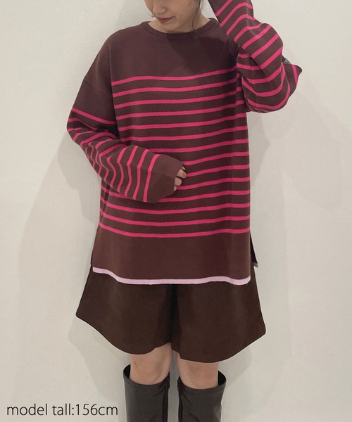 AS KNOW AS PINKY（アズノゥアズピンキー）の「裾ちょびイロ ボーダープルオーバー（ニット/セーター・レディース・ホワイト×ネイビー/ネイビー×ホワイト/ブラウン系・FREE）」の17枚目の写真