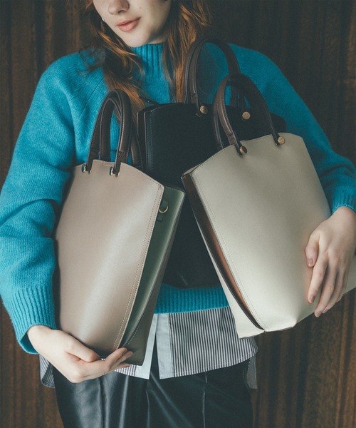 N.(N. Natural Beauty Basic)(エヌエヌナチュラルビューティーベーシック)の「◆サイドカラーリングトートバッグ(トートバッグ・レディース・ベージュ/ブラック/ホワイト/ブラック系その他・フリ-)」の10枚目の写真