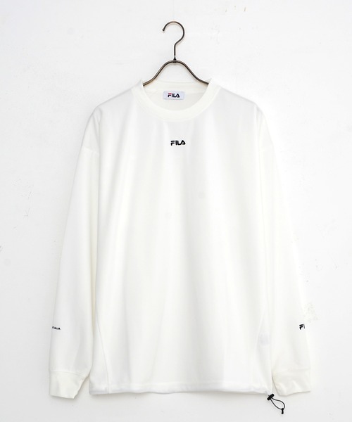 FILA（フィラ）の「【FILA/フィラ】ポンチ素材 ワンポイント ロゴ刺繍 ビックシルエット ドロップショルダー ロンT 長袖Ｔシャツ（Tシャツ/カットソー・メンズ・ブラック/ベージュ/オフホワイト・LL/M/L）」の4枚目の写真