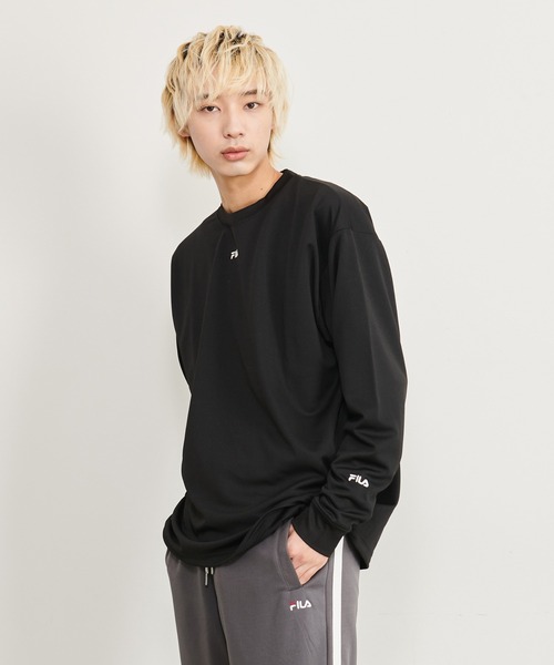 FILA（フィラ）の「【FILA/フィラ】ポンチ素材 ワンポイント ロゴ刺繍 ビックシルエット ドロップショルダー ロンT 長袖Ｔシャツ（Tシャツ/カットソー・メンズ・ブラック/ベージュ/オフホワイト・LL/M/L）」の22枚目の写真