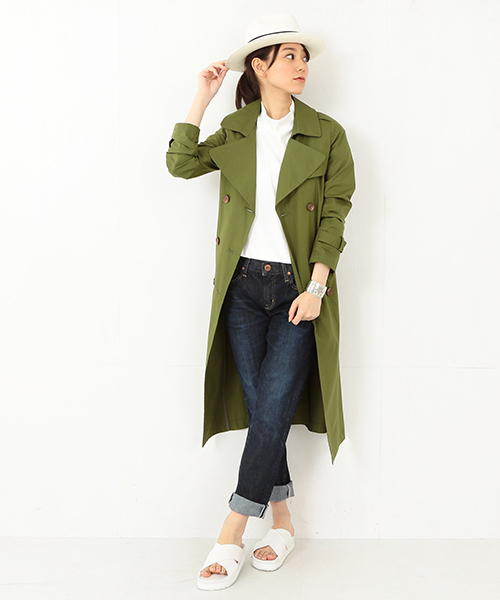 Ray BEAMS（レイビームス）の「Ray BEAMS / ロング トレンチコート（トレンチコート・レディース・オリーブ/ベージュ・0/1）」の4枚目の写真