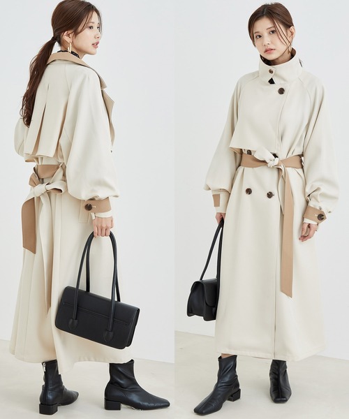 vis-`a-vis（ビサビ）の「【WEB限定】配色カラーで魅せるスタンドカラーオーバーサイズトレンチコート（トレンチコート・レディース・ピンク/キナリ/ベージュ・M/S）」の4枚目の写真