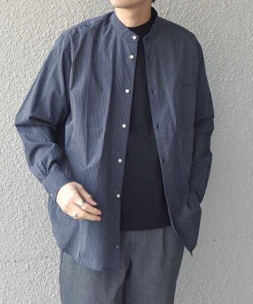 シップスエニー　バンドカラーシャツ　ロングシャツ　ロイヤルブルー　38 シップス エニィ SHIPS any SHIPS any:〈洗濯機可能〉REPREVE