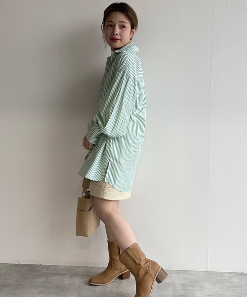 w closet(ダブルクローゼット)の「先染めストライプシャツはおり(シャツ/ブラウス・レディース・グリーン系その他/ブルー系その他/ピンク系その他・FREE)」の9枚目の写真