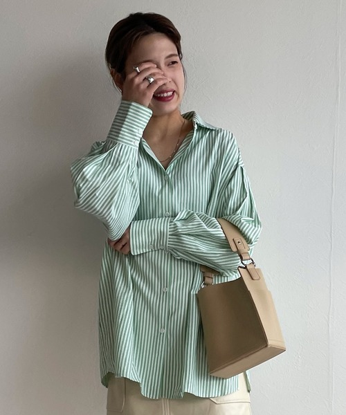 w closet(ダブルクローゼット)の「先染めストライプシャツはおり(シャツ/ブラウス・レディース・グリーン系その他/ブルー系その他/ピンク系その他・FREE)」の10枚目の写真