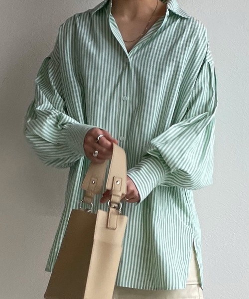 w closet(ダブルクローゼット)の「先染めストライプシャツはおり(シャツ/ブラウス・レディース・グリーン系その他/ブルー系その他/ピンク系その他・FREE)」の12枚目の写真