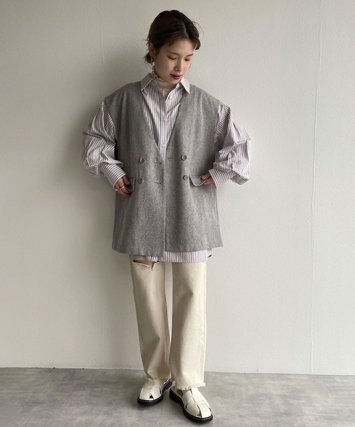 w closet(ダブルクローゼット)の「先染めストライプシャツはおり(シャツ/ブラウス・レディース・グリーン系その他/ブルー系その他/ピンク系その他・FREE)」の19枚目の写真