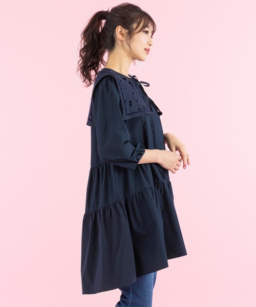 タグ付き✨ローズティアラ ローズカラーティアード切替ロングブラウス 42 つけ襟 タグ付き✨ローズティアラ ローズカラーティアード切替ロング