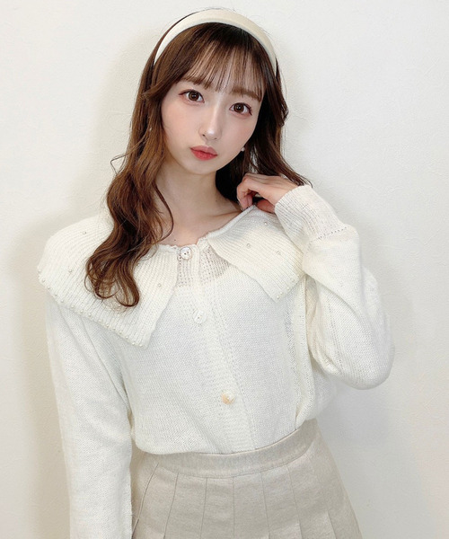 titty＆Co. PETIT（ティティアンドコープティ）の「【titty&Co.PETIT】セーラーニットカーデトップス（ニット/セーター・レディース・ホワイト/ピンク・FREE）」の2枚目の写真