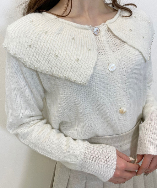 titty＆Co. PETIT（ティティアンドコープティ）の「【titty&Co.PETIT】セーラーニットカーデトップス（ニット/セーター・レディース・ホワイト/ピンク・FREE）」の3枚目の写真