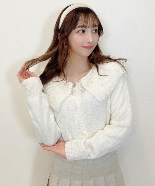 titty＆Co. PETIT（ティティアンドコープティ）の「【titty&Co.PETIT】セーラーニットカーデトップス（ニット/セーター・レディース・ホワイト/ピンク・FREE）」の4枚目の写真