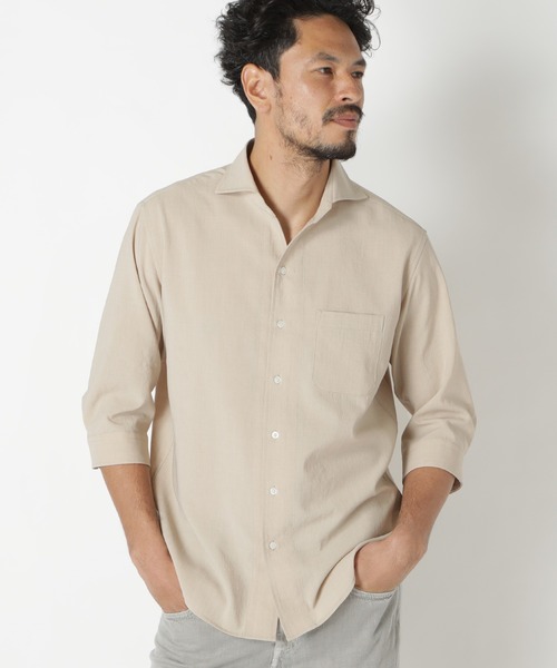 MEN'S BIGI（メンズビギ）の「麻調ポリエステル カッタウェイシャツ（シャツ/ブラウス・メンズ・ホワイト/ベージュ/ネイビー・01/02/03/04）」の5枚目の写真