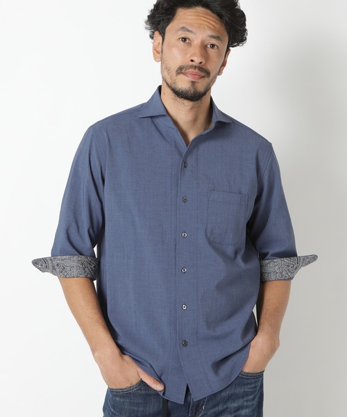 MEN'S BIGI（メンズビギ）の「麻調ポリエステル カッタウェイシャツ（シャツ/ブラウス・メンズ・ホワイト/ベージュ/ネイビー・01/02/03/04）」の6枚目の写真
