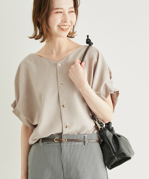 ROPE' PICNIC（ロペピクニック）の「【2WAY】リネンライクブラウス（シャツ/ブラウス・レディース・ベージュ/ネイビー/サックスブルー/ラベンダー・40/38）」の2枚目の写真