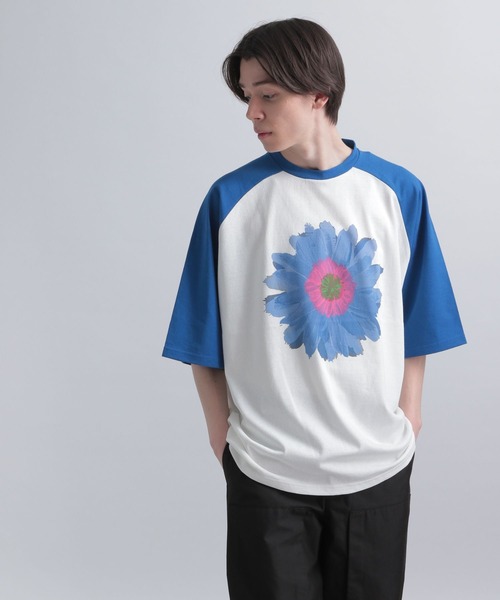 HARE（ハレ）の「ラグランフラワープリントTEE（Tシャツ/カットソー・メンズ・ブラック/ブルー/グリーン・FREE）」の3枚目の写真