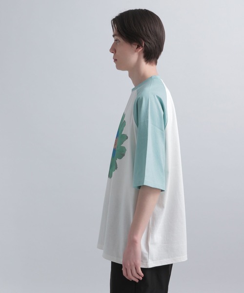 HARE（ハレ）の「ラグランフラワープリントTEE（Tシャツ/カットソー・メンズ・ブラック/ブルー/グリーン・FREE）」の4枚目の写真
