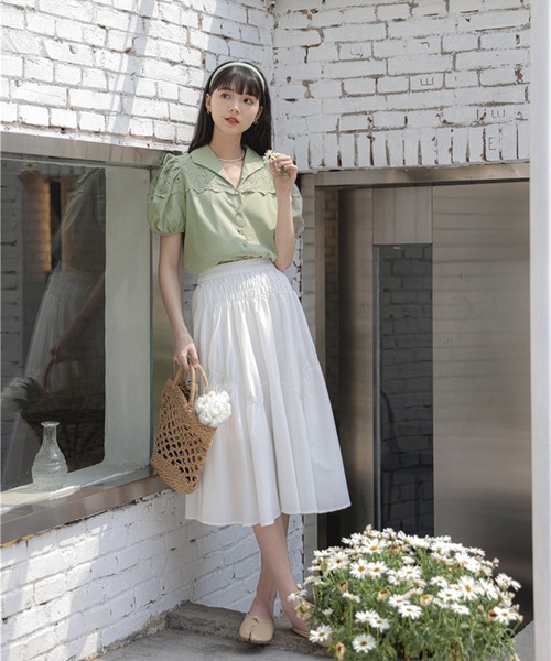 Jewelobe（ジュエローブ）の「オープンカラーレースブラウス（シャツ/ブラウス・レディース・パープル/カーキ/ホワイト・FREE）」の9枚目の写真