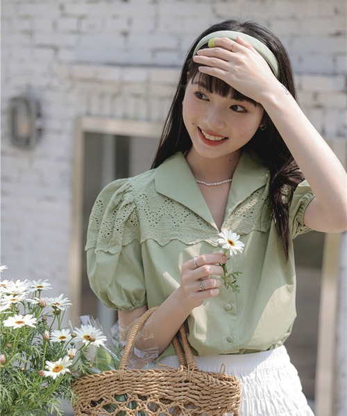 Jewelobe（ジュエローブ）の「オープンカラーレースブラウス（シャツ/ブラウス・レディース・パープル/カーキ/ホワイト・FREE）」の10枚目の写真